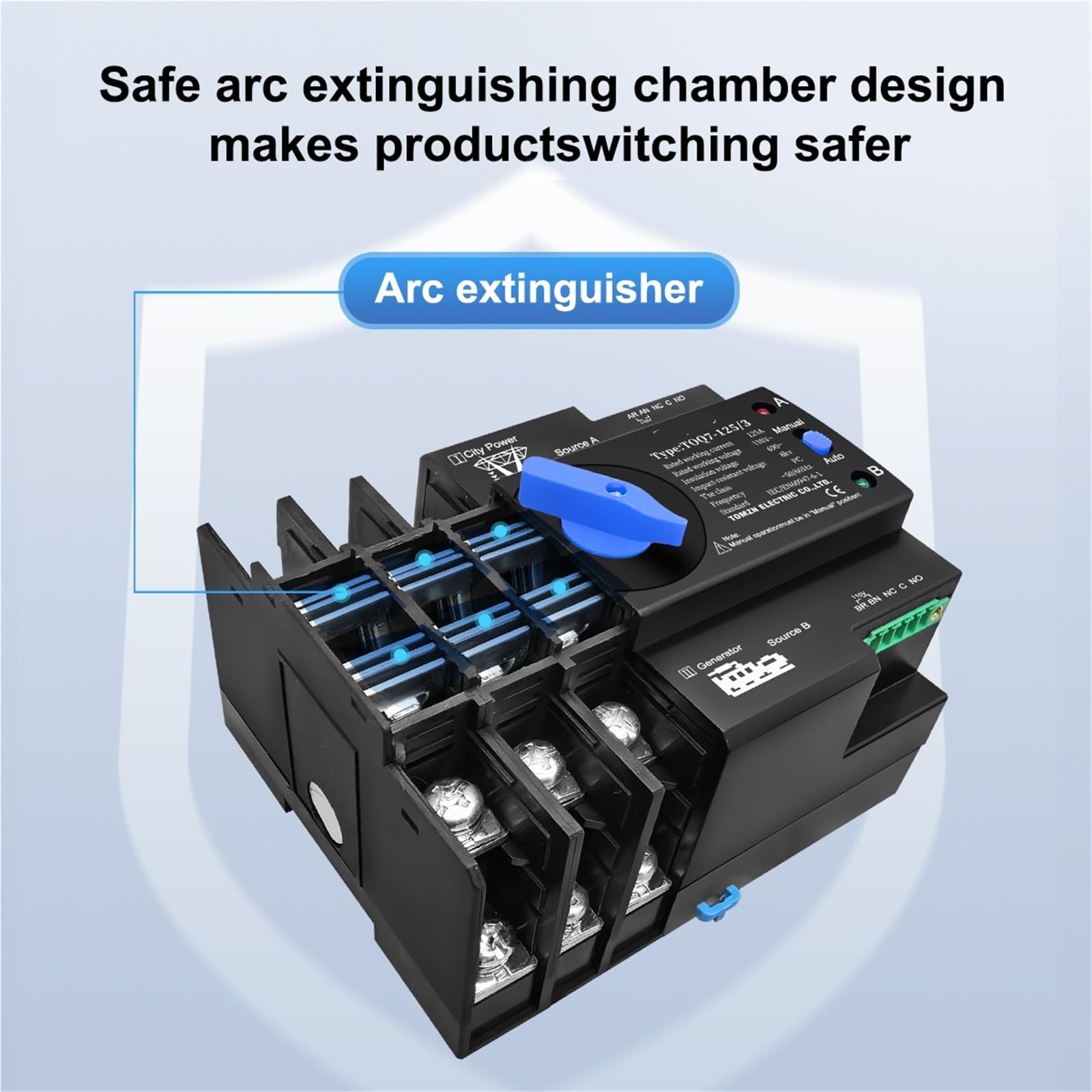 Interruttore selettore elettrico automatico di trasferimento a doppia alimentazione, trifase, ATS 3P, 63A, 100A, 110V, 120V, su guida DIN, senza interruzioni, 1 pezzo(63A)