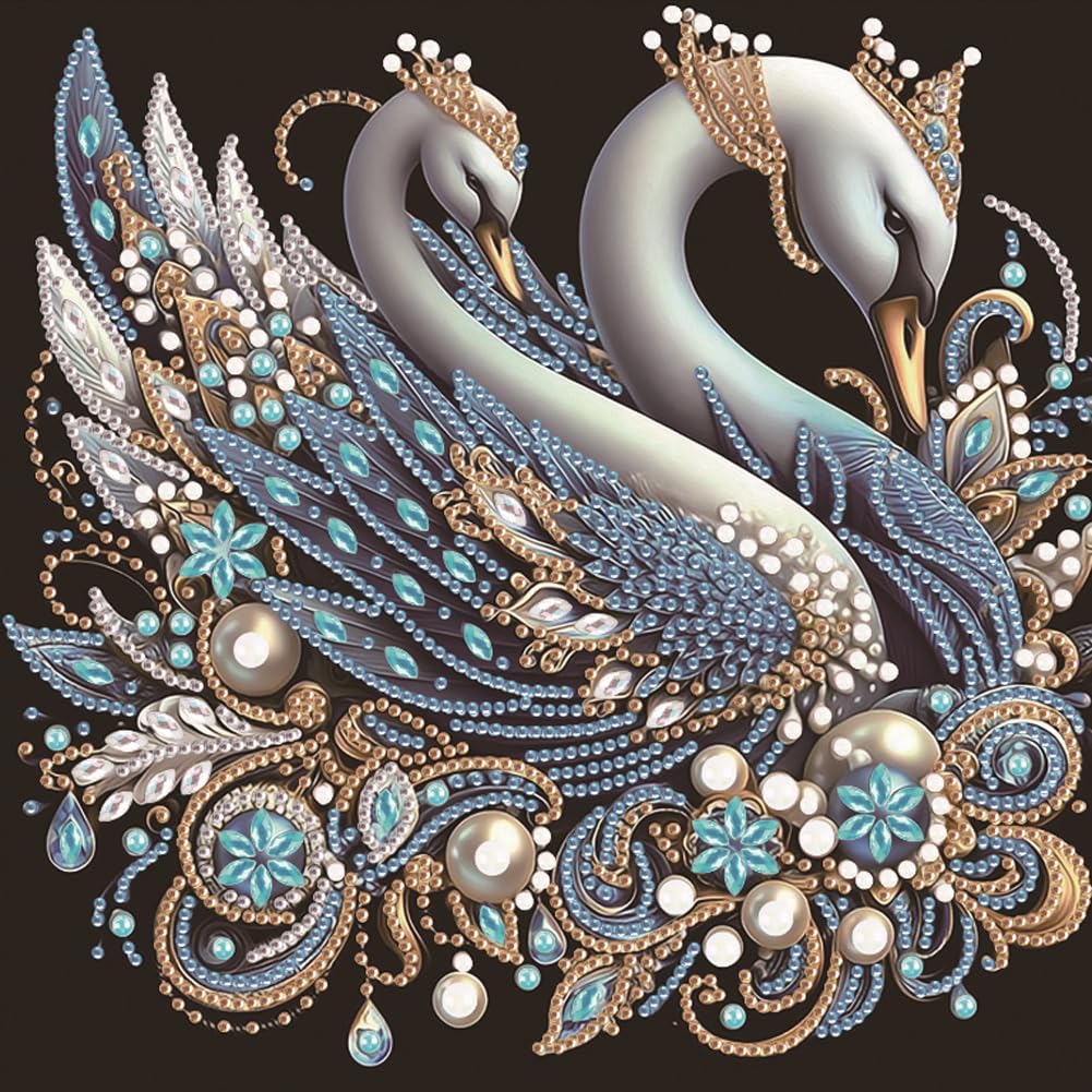 Anuver Diamond Painting Kits for Adults Swan, 5D Special Shape Crystal Rhinestones Diamond Painting for Beginners, Diamond Art Kits for Home Wall Decoration 12×12 Inch, Animal