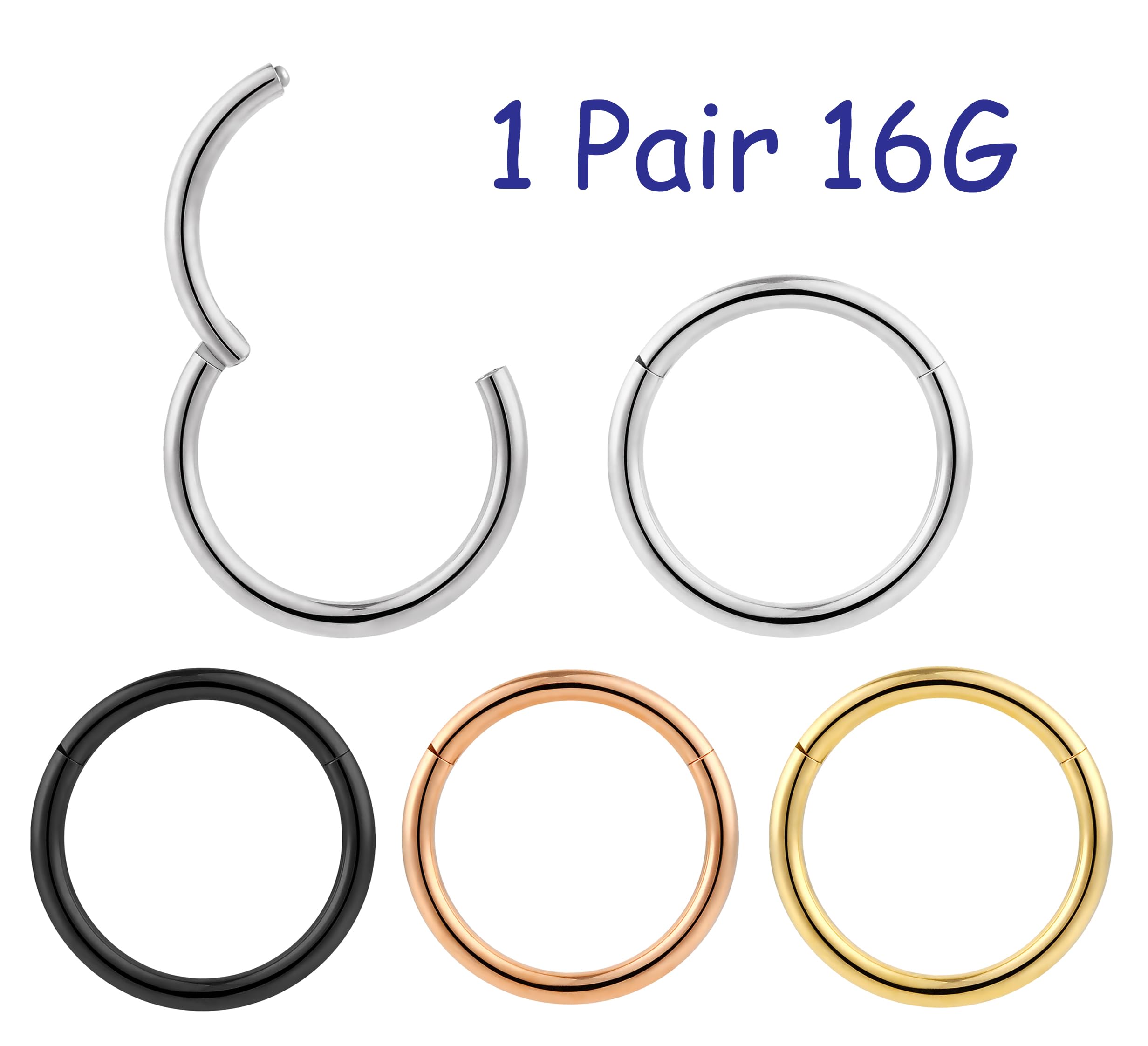 365 Sleepers - Par de pendientes de aro de titanio con cierre de bisagra, calibre 16, pirsin corporal, 5 mm, 6 mm, 7 mm, 8 mm, 9 mm, 10 mm, 11 mm, 12 mm, 13 mm, 14 mm, 16 mm — view 6