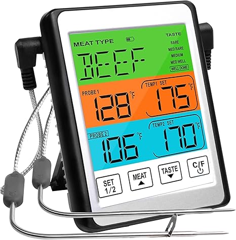 Review Digital Meat Thermometer Wireless – Dual Probe Grill Thermometer, Cooking Meat Thermometer, BBQ Thermometer, Wireless Meat Thermometer for Grilling and Smoking, Inside Outside Grill