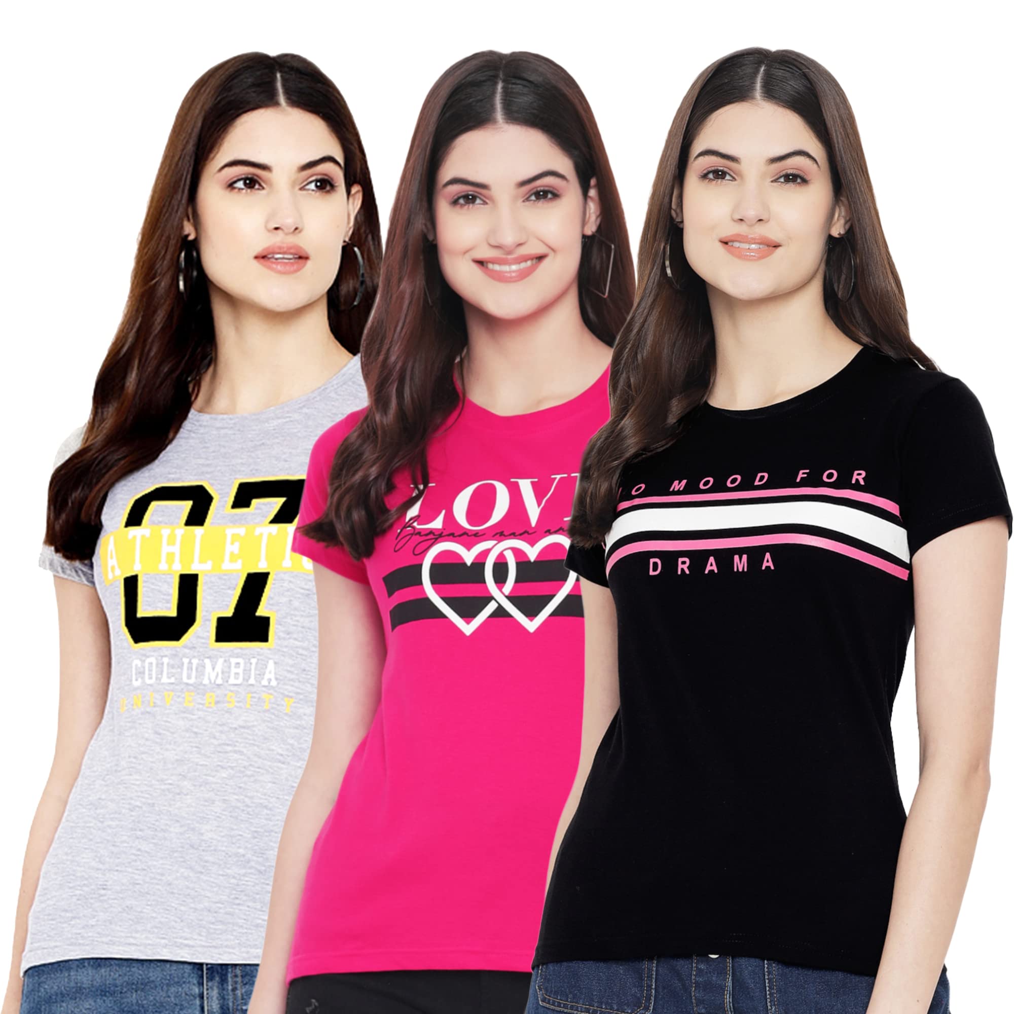 Preneum T-shirt décontracté à manches courtes en coton pour femme || Tendance et styles (lot de 3)