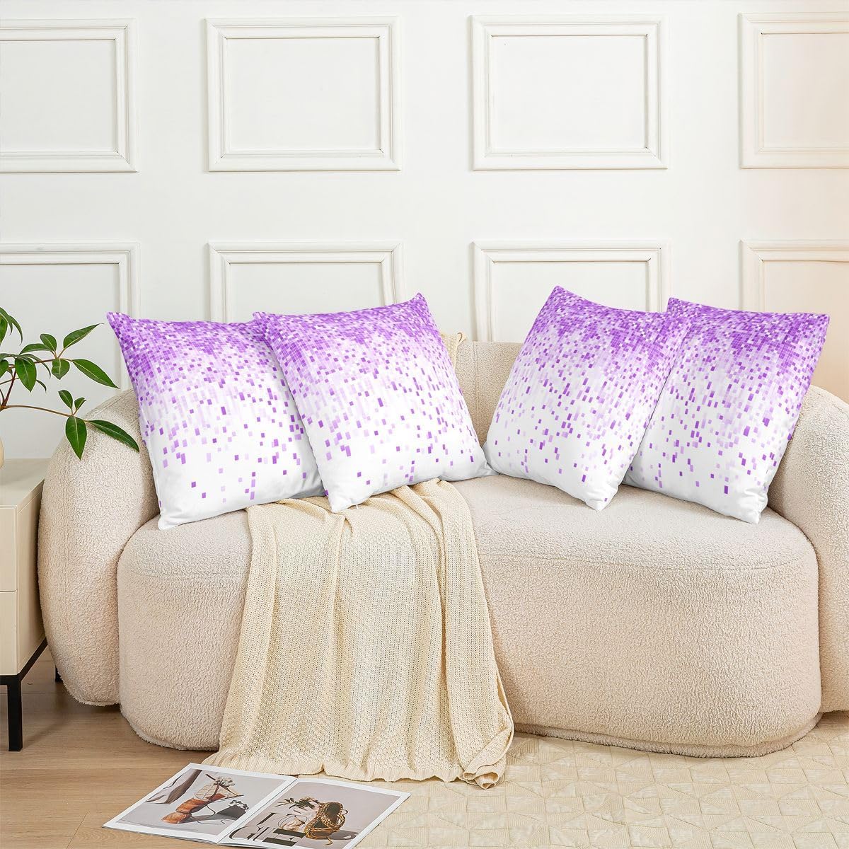 Castle Fairy Geometric Plaid Double Sides Print Pillow Cover,Pixelated Grid Pillowcase Soft Square Cushion Case 24"x 24",Game Gamepad Purple Throw Pillow Covers for Living Room Decor image 5