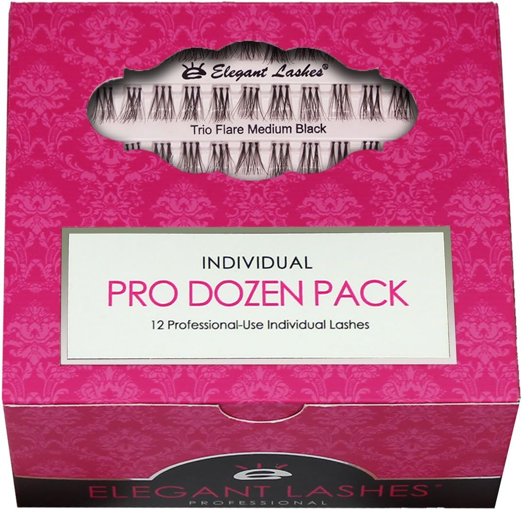 Elegant Lashes Trio Flare - MEDIUM Black Individual Lashes (Pro Dozen Pack - 12 Trays)
