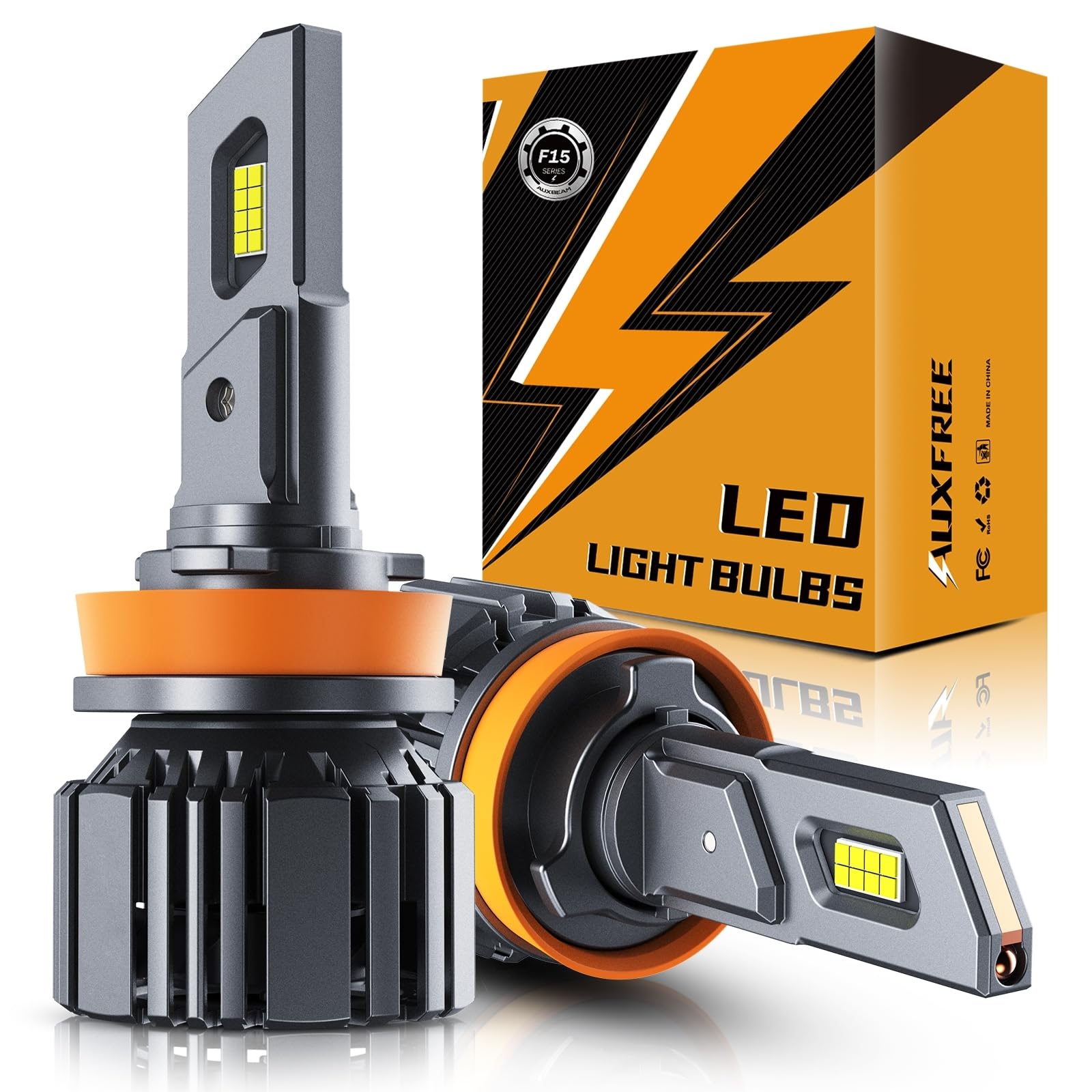 Auxbeam F15 Series H11/H9/H8 LED Headlight Bulbs, 20000LM 600% Brighter H11 LED Bulbs, 6500K Cool White Bulbs with 6-Layer Cooling System, 20% Smaller Size, Plug and Play, Built-in Canbus Ready