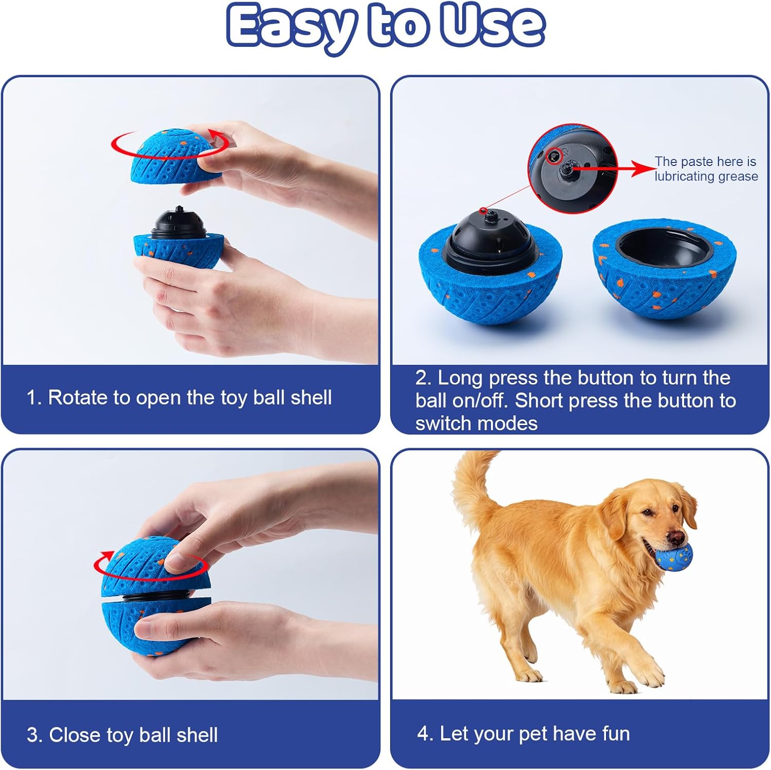 Smart Interactive Dog Ball,Automatic Rolling & Bouncing Dog Toy,Natural Rubber Chew Toy for Chewers,Keeps Dogs Busy & Eases Separation Anxiety
