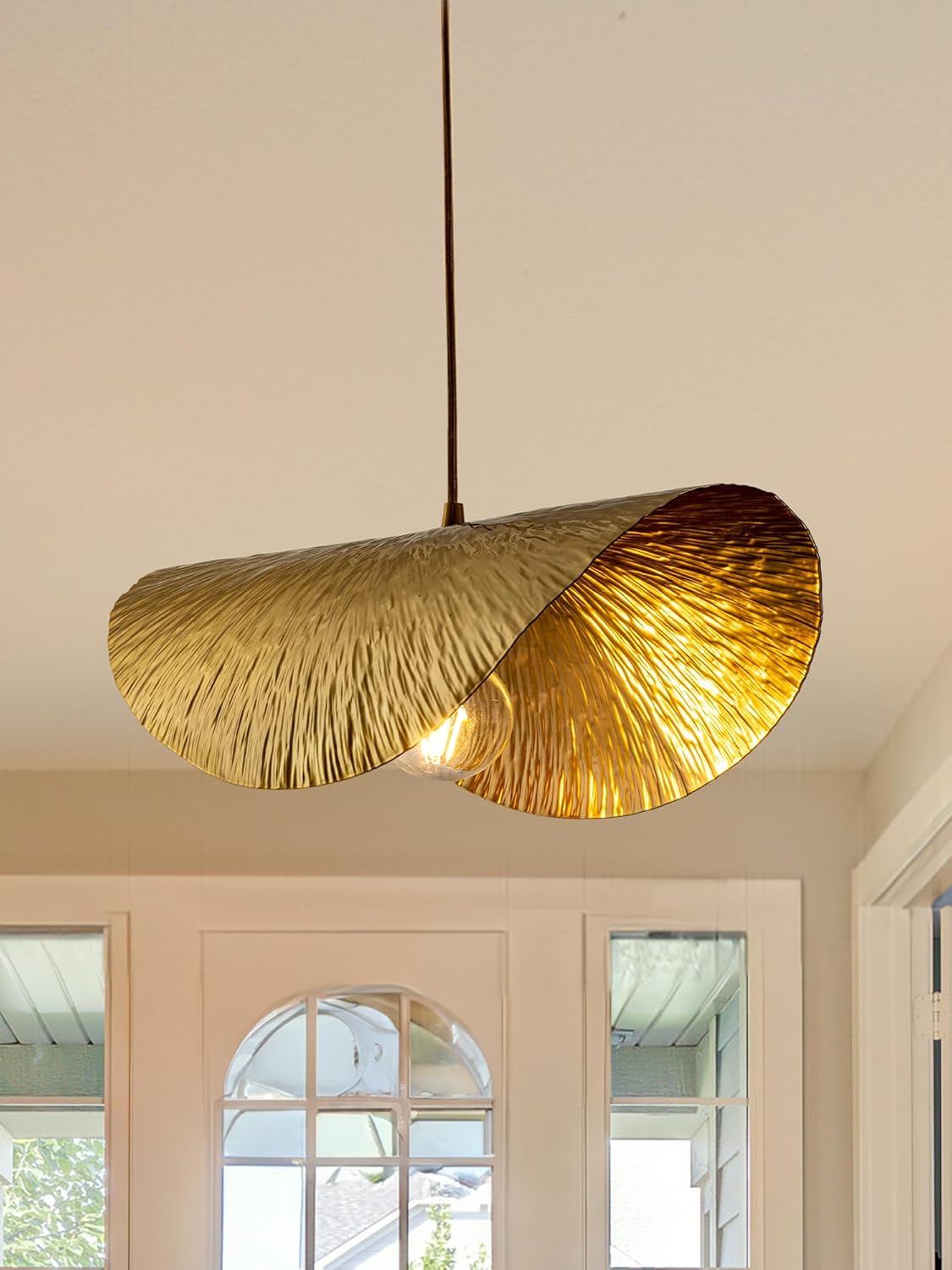 TOCHIC Pendant Light Gold, Modern Hammered Brass Copper Dining Room Kitchen Island Lighting Fixture - Small Chandelier for Bedroom, Living Room, Closet, Home Office, Dressing Room, Nursery, Kids Room