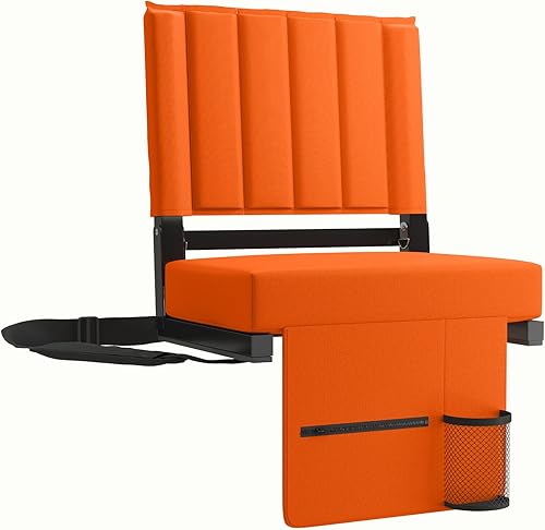 Asiento de estadio para gradas con respaldo y cojín ancho acolchado para silla de estadio, incluye correa para el hombro y portavasos