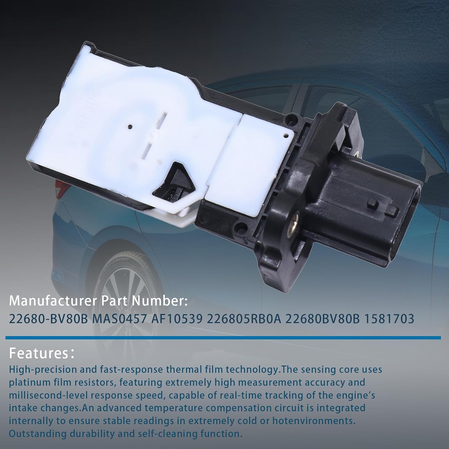 22680-BV80B Mass Air Flow Sensor MAF Meter Sensor for Infiniti 2017-2020 QX60 for Nissan 2016-2018 Altima | 2018-2024 Kicks | 2017-2025 Versa, Replaces 226805RB0A, 22680BV80B, MAS0457, AF10539