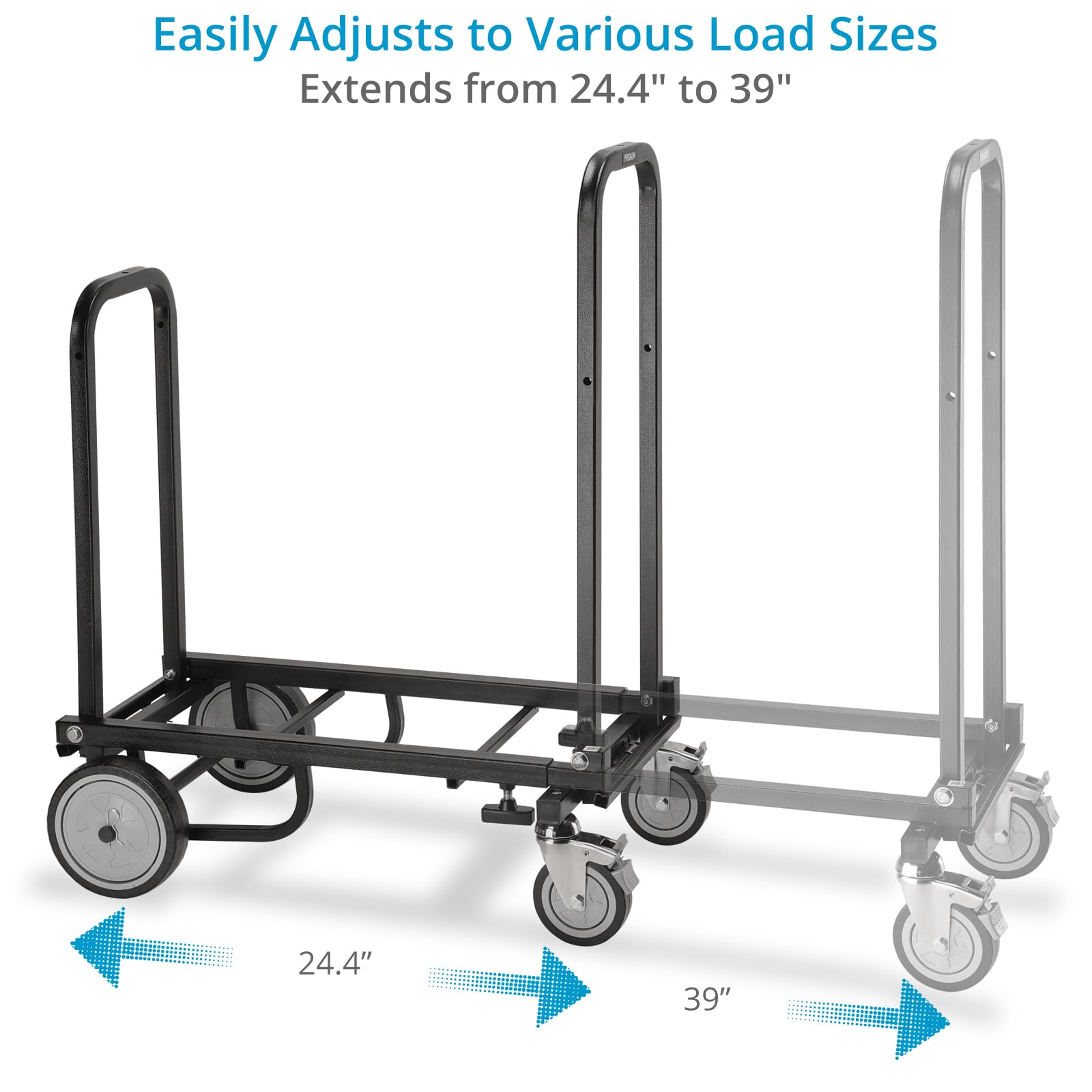 PROAIM Vanguard NANO składany wózek transportowy 8w1, udźwig 150 kg | Stalowy wózek z platformą 24–39″, koła 4″ skrętne i 6″ gumowe z hamulcami oraz składanym uchwytem.