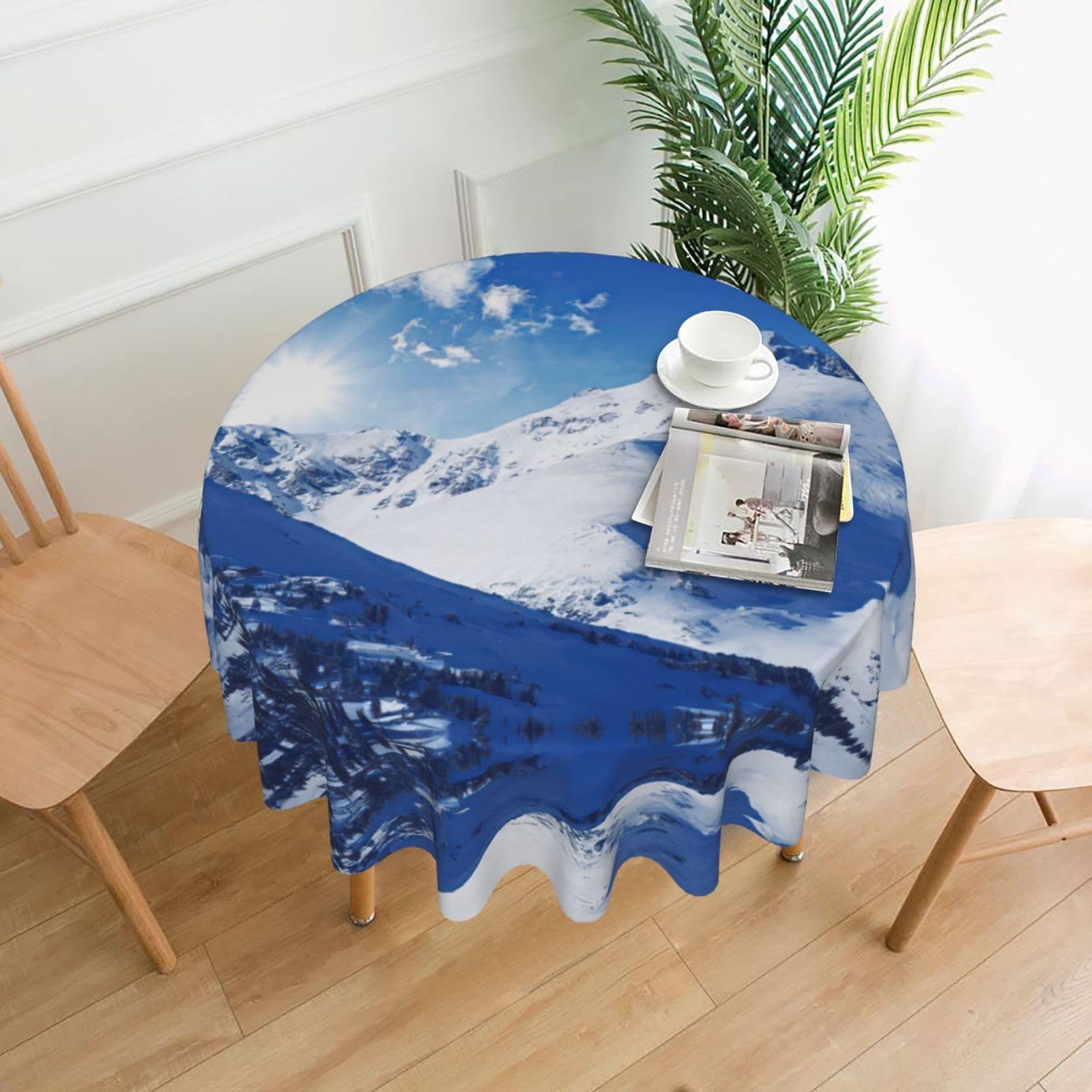 Zcmkjlg Snow Mountain Print Quick Ship Round Tablecloth 60in Polyester Washable Cover for Dining Room