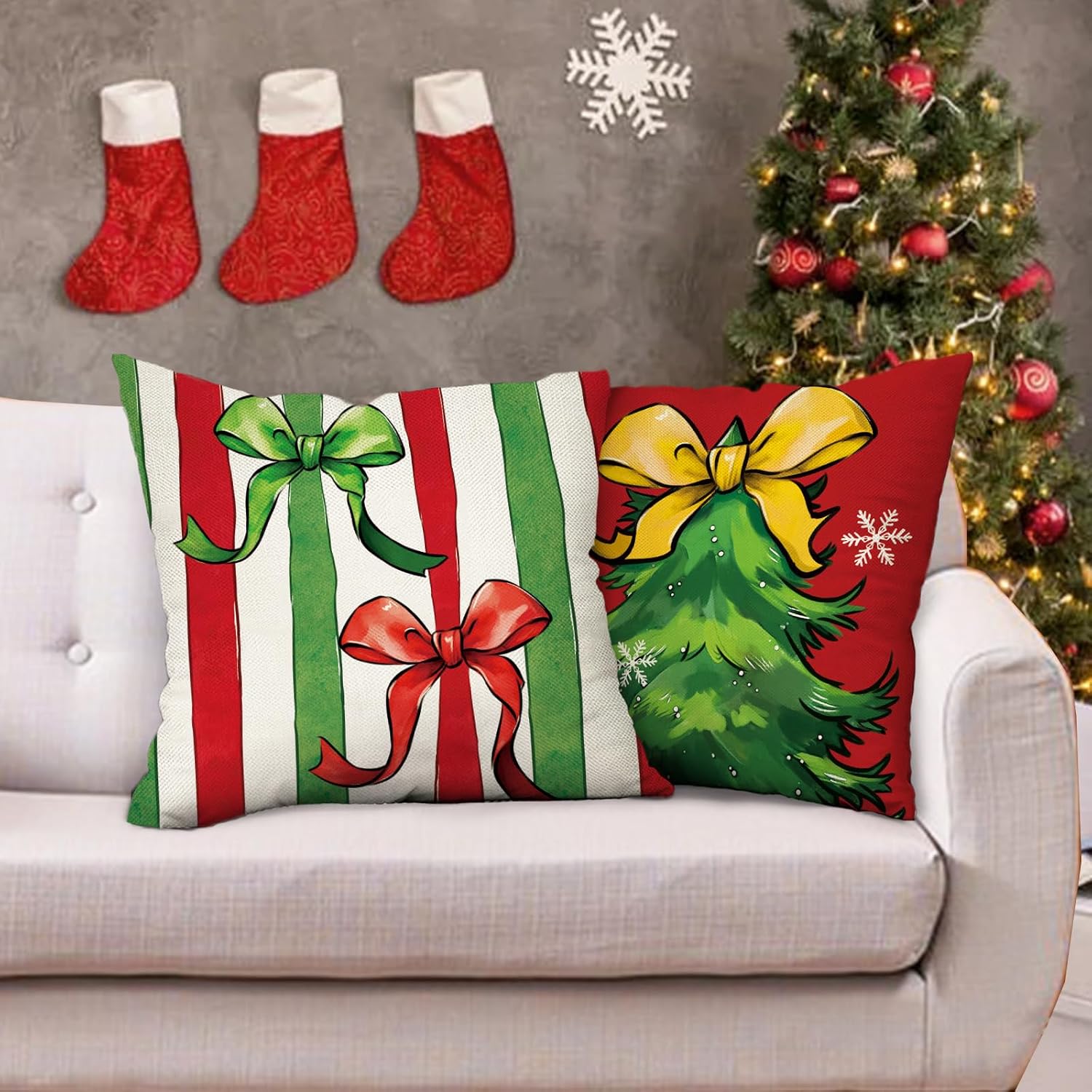 Christmas Green Red Bow Decorative Throw Pillow Covers image 5
