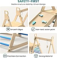 Vista 4 de BlueWood Gimnasio de la selva interior 4 en 1, juego de escalada plegable de madera con columpio, tobogán, escalera y pared de escalada, juego