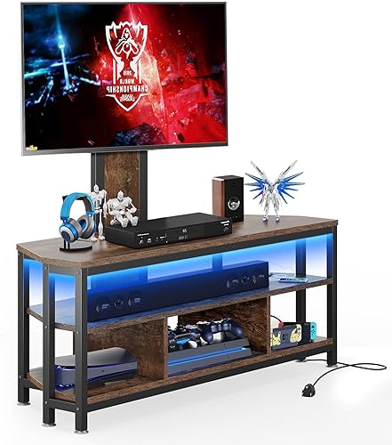 Miniatura 8 de YITAHOME Soporte de TV LED con soporte y toma de corriente, soporte de TV para televisores de 324555606570 pulgadas con montaje de altura ajustable,