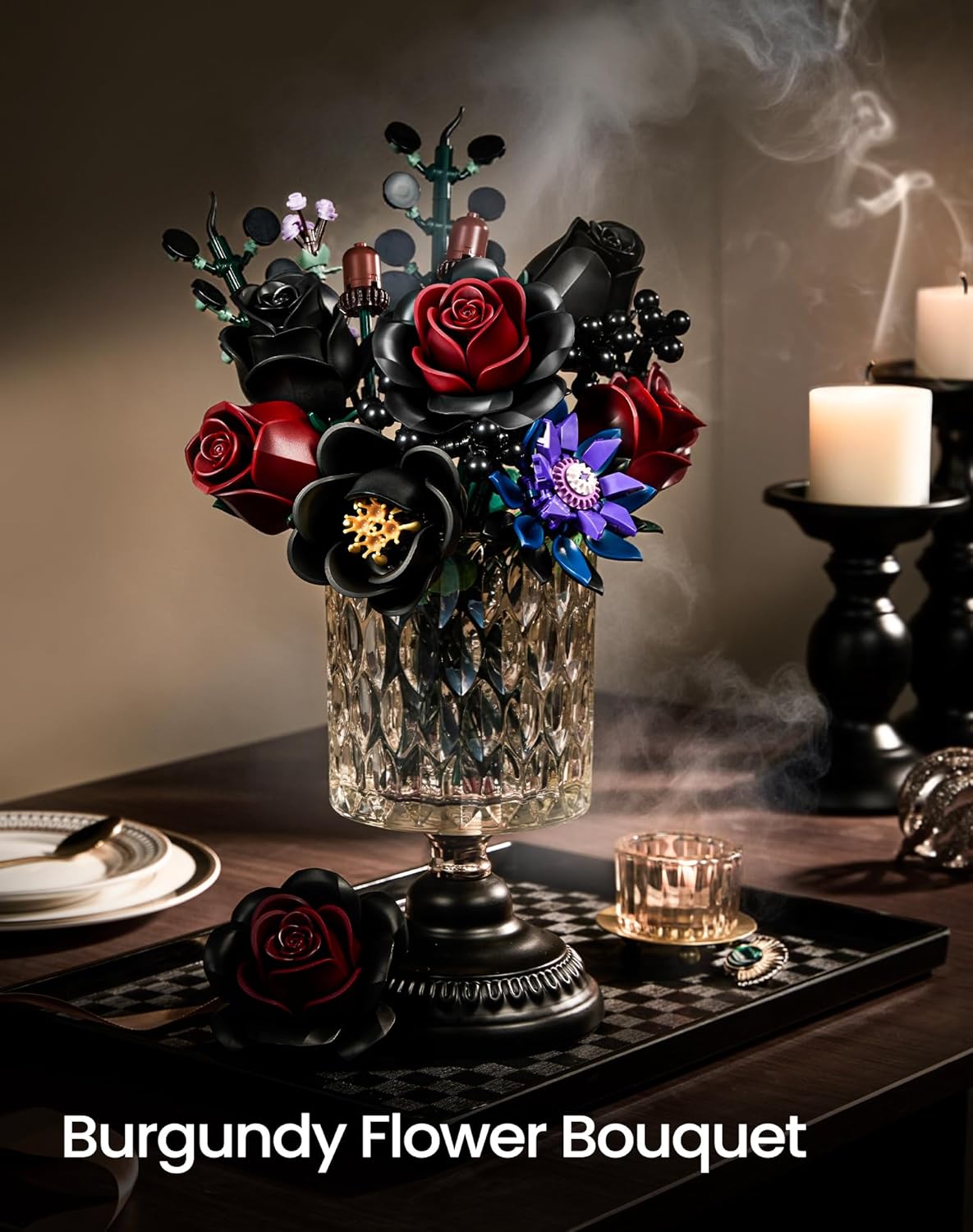 iATOM Black Burgundy Red Rose Bouquet Building Set, 12Pcs Flowers Botanical Collection Kit for Adult Women,Valentine's Day Gift for Her/Mom/Girlfriend/Wife/Couple, Gothic Home Table Centerpieces Decor - Image 7