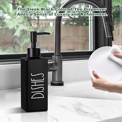 Miniatura 6 de Dispensador de jabón para platos, dispensador de jabón negro mate para cocina, dispensador de platos de vidrio con bomba, dispensador de botellas de