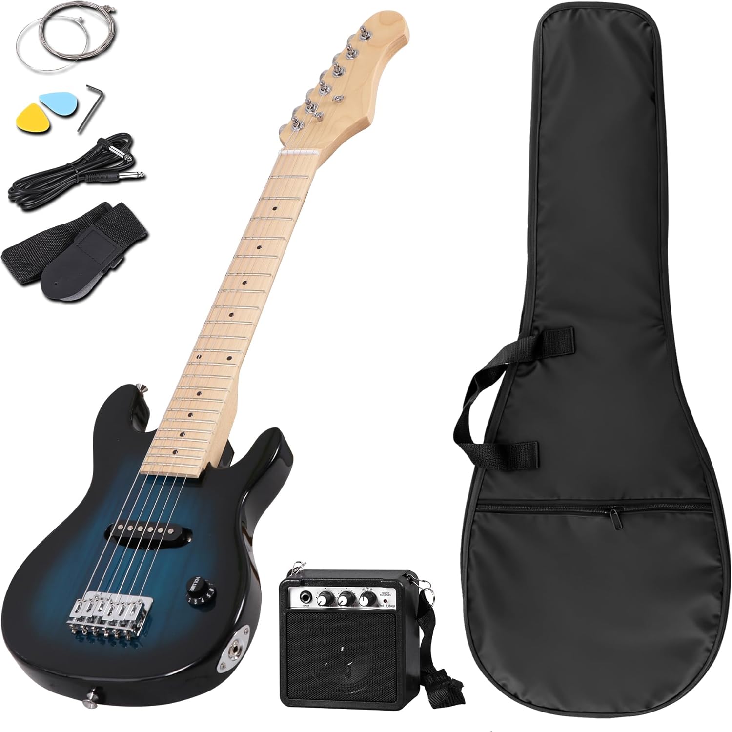 30" Electric Guitar Beginner Kits, Beginner Electric Guitar with 5W Amp and Accessories Pack Guitar Bag for Beginners, Blue