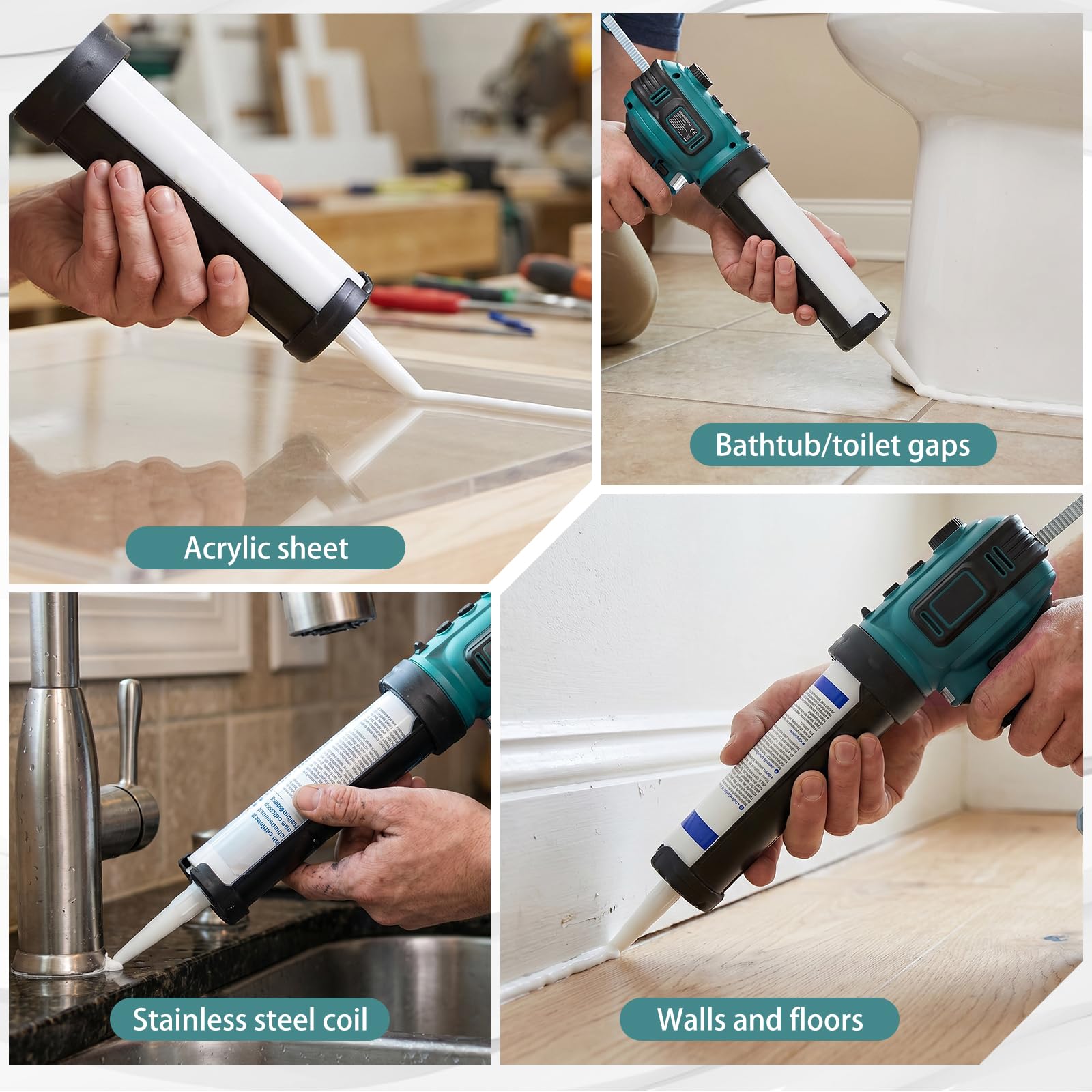 Pistola Silicona Transmisión Continua, Rango De Velocidad 71-261mm/Min, Pistola Silicona Profesional Diseño Anti-Goteo, Con Luz LED, Compatible Con Batería Makita 18v (Serie B)