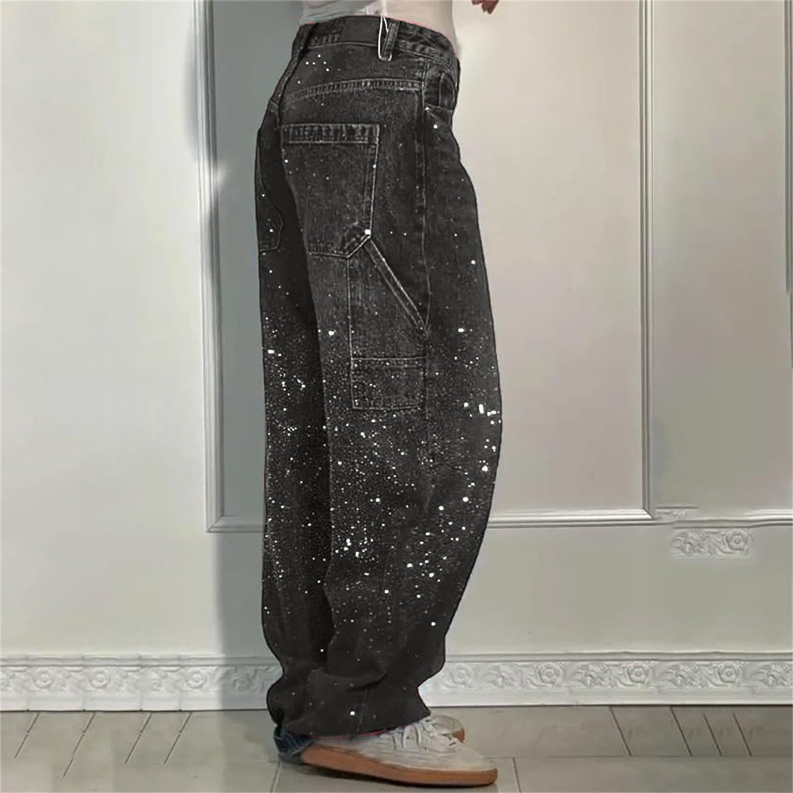 Jeans Donna Elasticizzati Gamba Dritta Jeans Vita Alta Gamba Larga Leggeri Pantaloni Elasticizzati Curvy Larghi Taglie Forti Pantaloni Denim Baggy Casual Y2k Wide Leg Pantalone Eleganti Comodi Hiphop