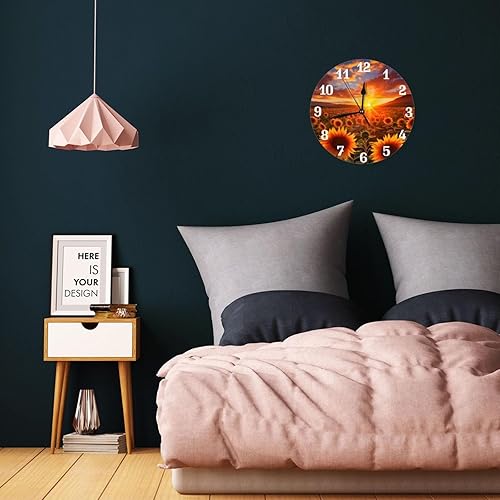Miniatura 4 de Reloj de pared con diseño de girasol de atardecer de 10 pulgadas, silencioso, sin tictac, funciona con pilas, para oficina, escuela, cocina, hogar,