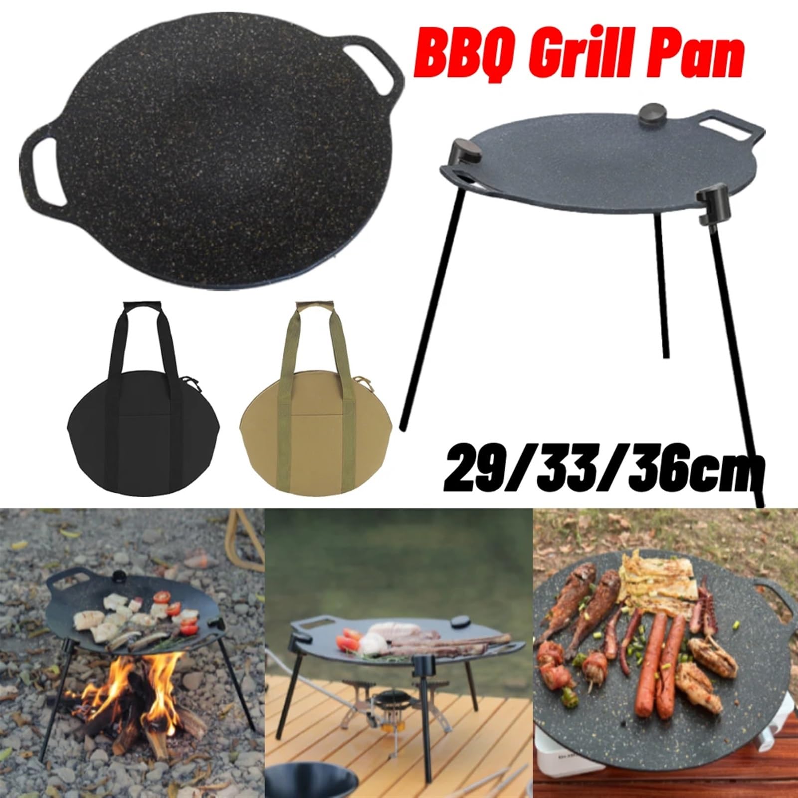 SinseD 30/33/36CM nieprzywierająca patelnia do grilla koreańska płyta do grilla grill garnek do mięsa na zewnątrz kemping naczynia do pieczenia patelnia (kolor: 36 cm i torba-01)