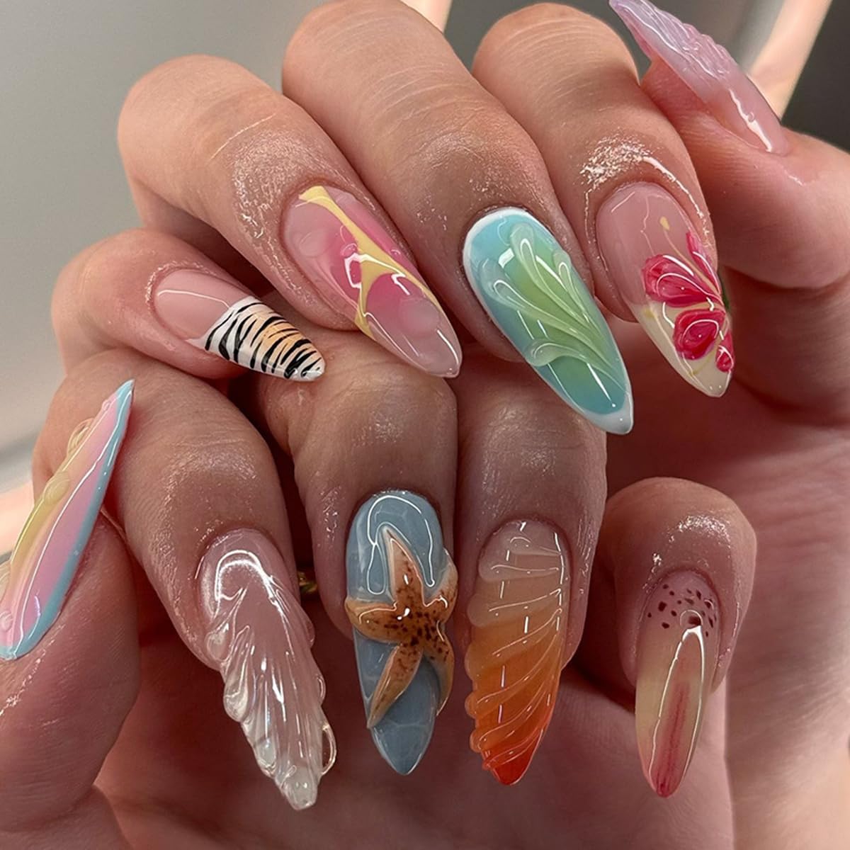 Tropical Summer Press on Nails - Beach Designs for Women