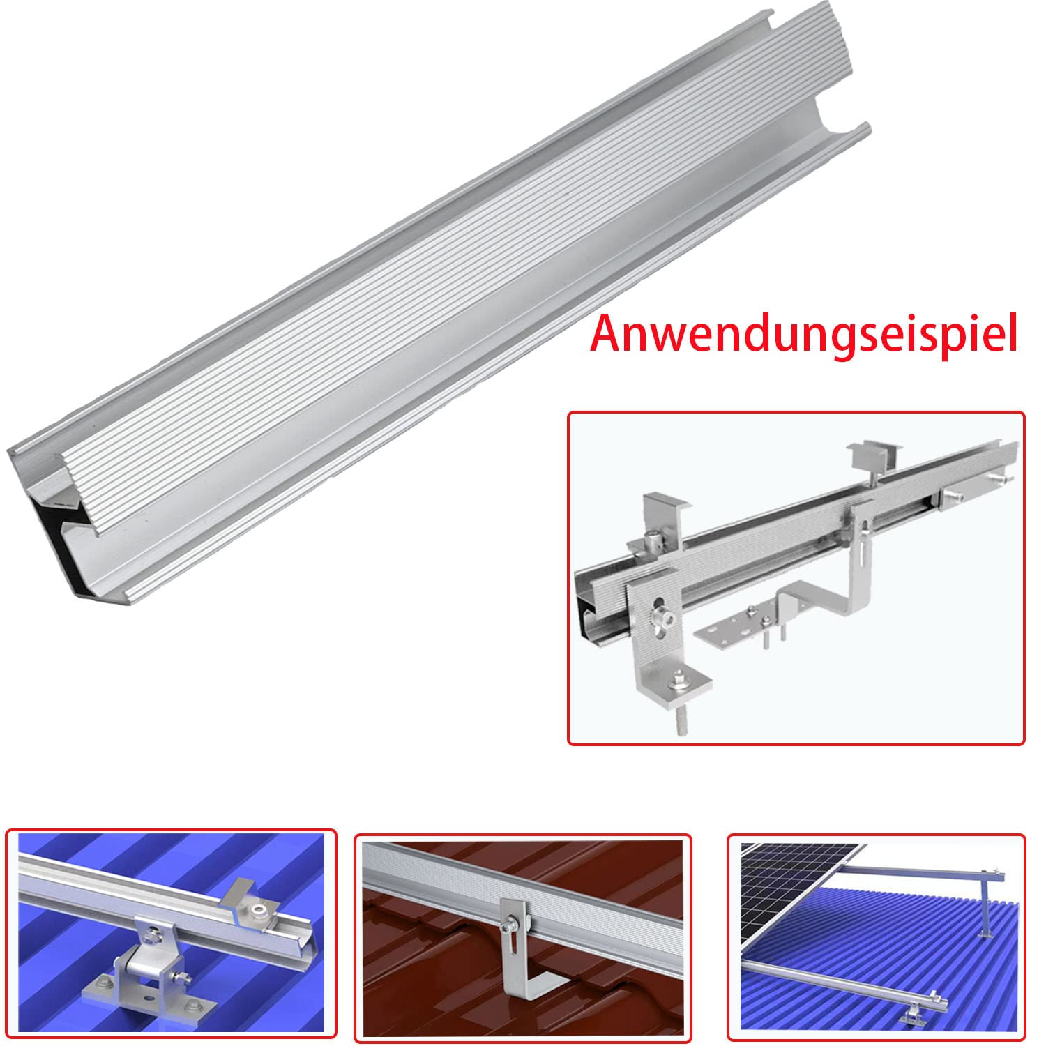Perfil de aluminio PV panel solar, riel de montaje, riel de aluminio, riel de 1150 mm, riel para fijación para centrales de balkonkraftwerk,soportes para techos, paneles solares (4 unidades)