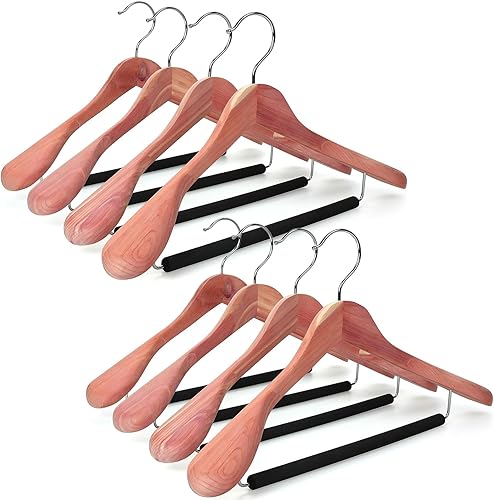 Miniatura 7 de TOPIA HANGER Perchas de madera de cedro rojo americano sin terminar, perchas de ropa de madera de lujo, hombro ancho con barra acolchada negra para