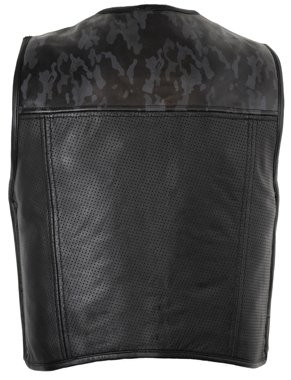 MDM Herren Lederweste Kutte mit Perforiertem Leder und Camo/schwarz Muster