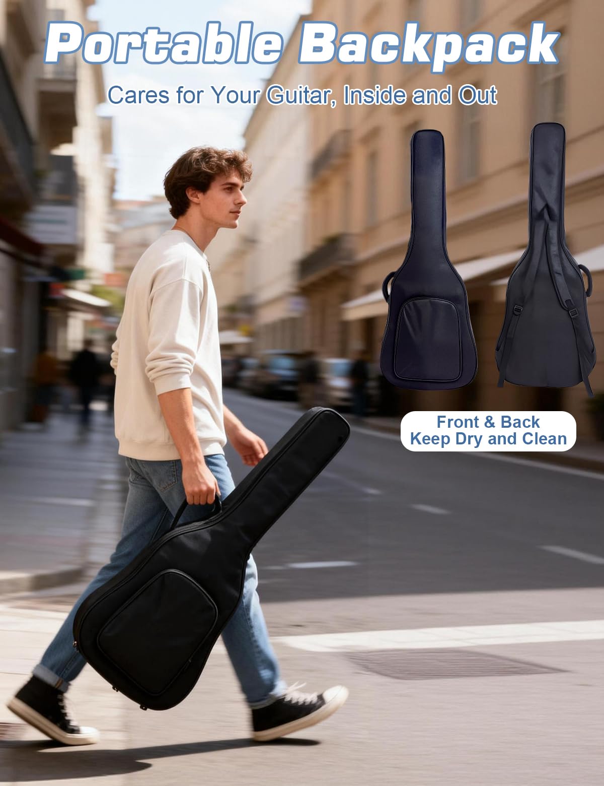 Gitara akustyczna 104 cm dla początkujących dorosłych pełny rozmiar wycięta gitara zestaw zestaw - czarny pakiet z torbą koncertową, tunerem, paskiem, struny, kostki, kapodaster