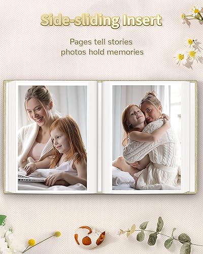 Miniatura 32 de Álbum de fotos de 4 x 6 pulgadas con 300 bolsillos, álbumes de fotos deslizables, cubierta de lino, libro de recuerdos con ventana frontal, página