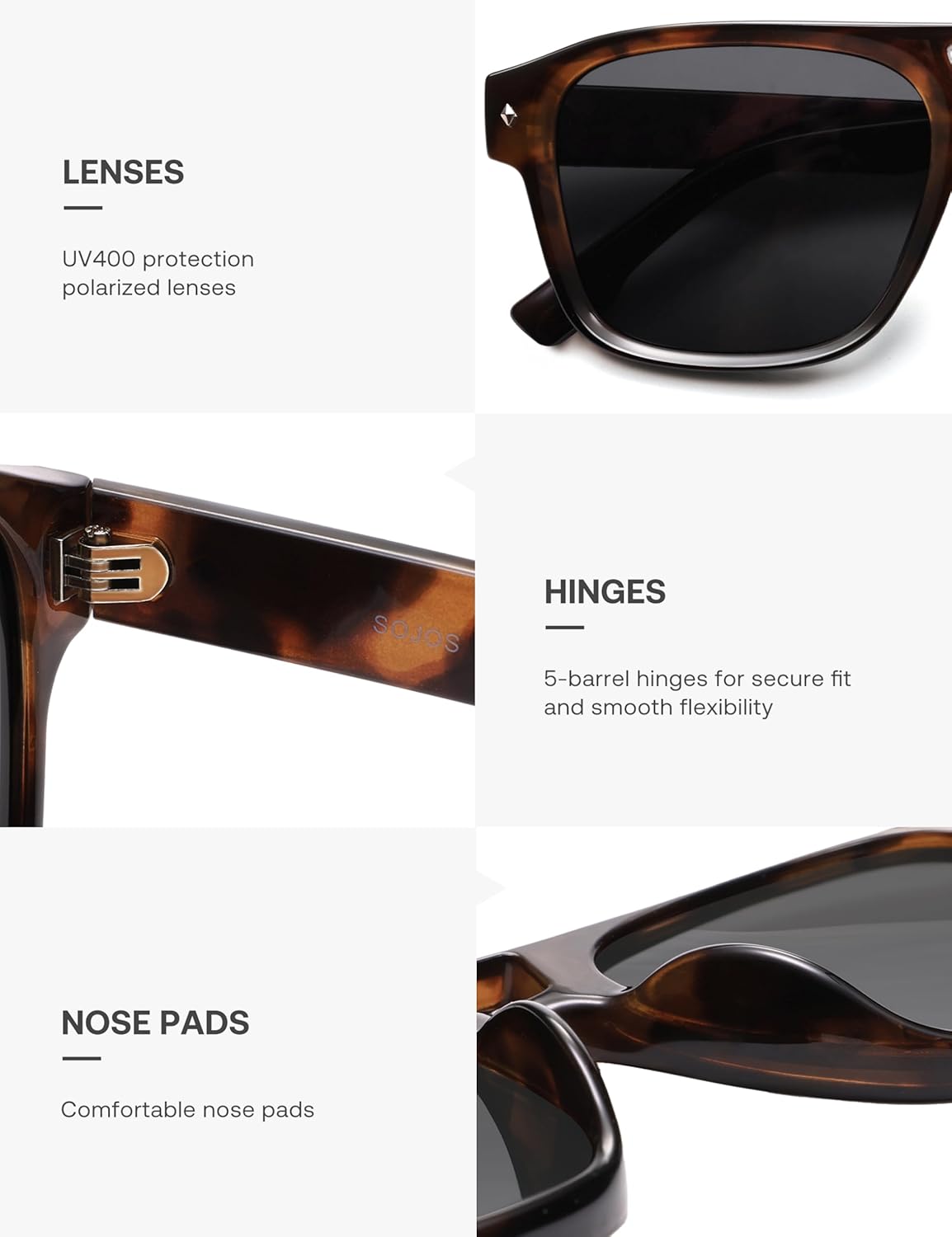 SOJOS Retro Square Polarized Aviator Sunglasses Womens Mens, Trendy Aviators Shades SJ2604 - Image 5