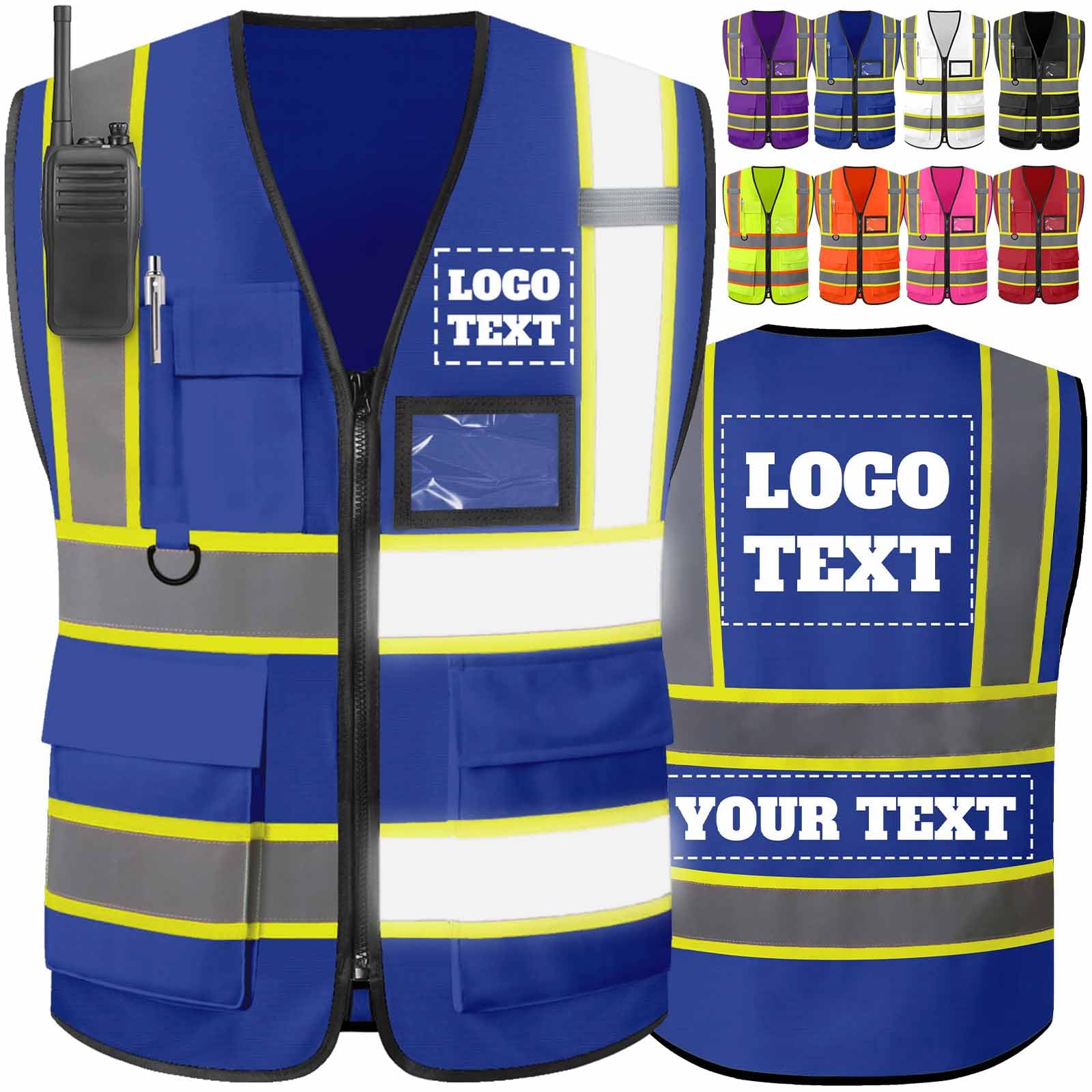 Custom Safety Vest High Visibility Reflective Personalised Logo Vests with Pockets Hi Vis Men Women 2 Two Tone Construction Work