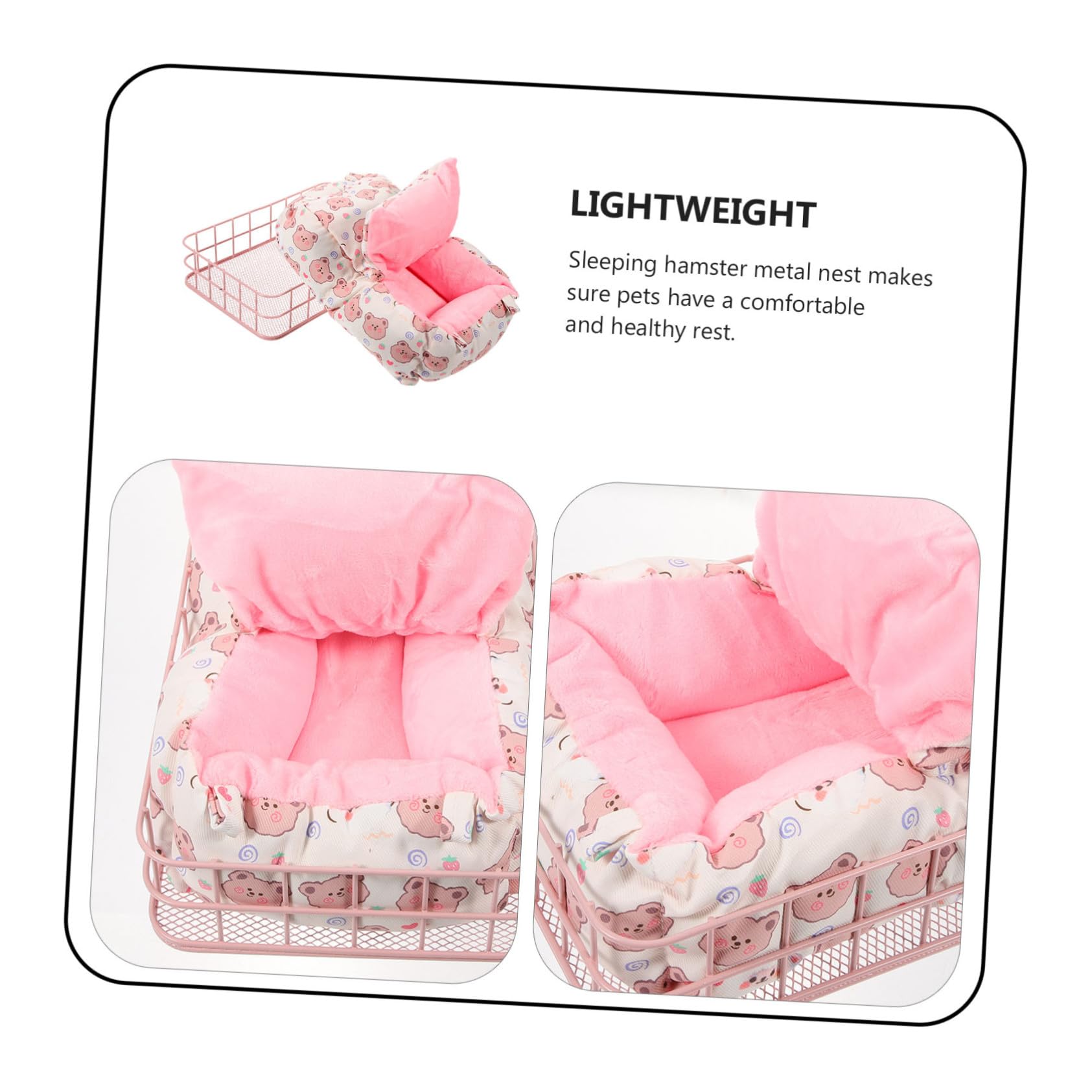 VICASKY Letto per Criceti in Ferro Rosa, 2 Pezzi, Stile Decorativo | Cincillà e Furetto, Uso Quotidiano, Pratico e Resistente All’usura, Imbottitura in Cotone
