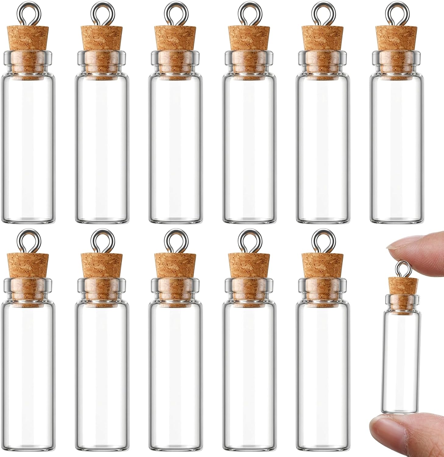 12 Pcs 1ml Mini Glass Bottles, Glass Vials with Corks and Eye Screws for DIY Art Crafts Wedding Favors Holiday Party Decoration