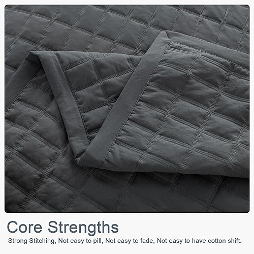 Miniatura 4 de KASENTEX - Juego de edredón lavable a máquina, cubrecama muy suave, ligero, lavado a la piedra, con costuras detalladas, unicolor, king extragrande