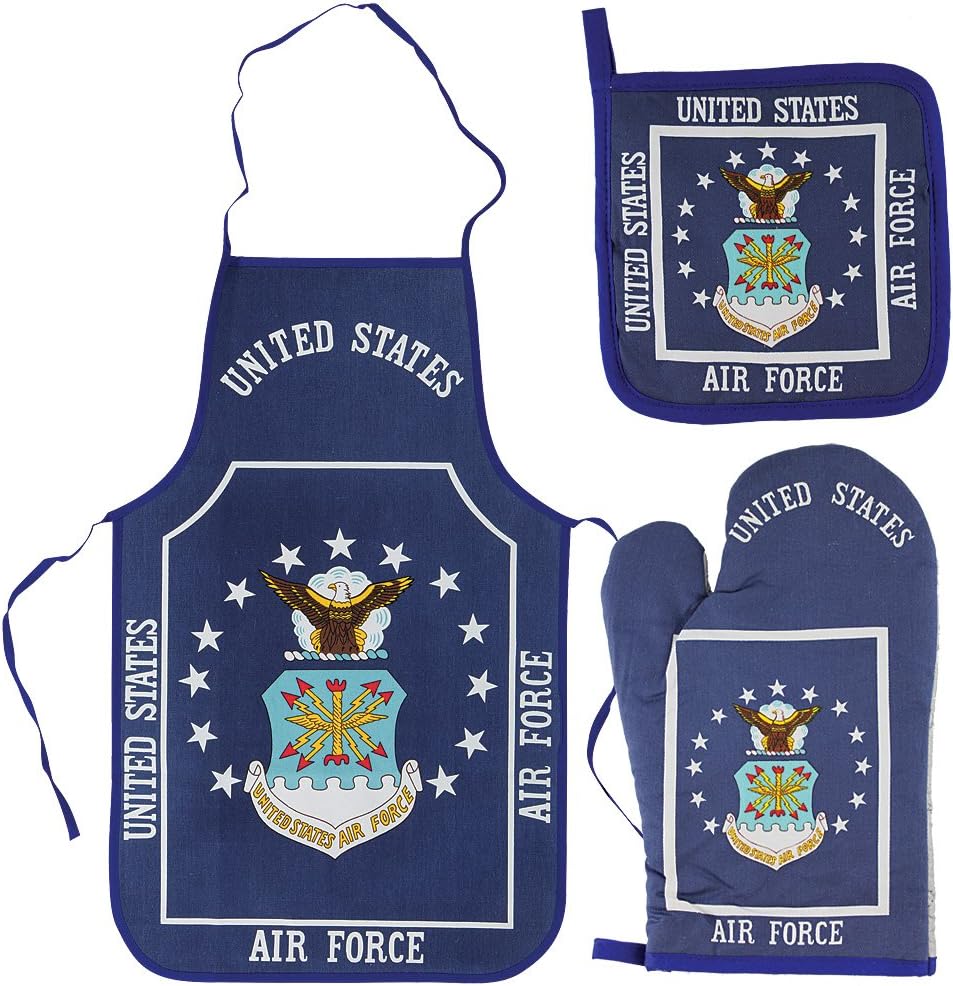 Air Force Kitchen & BBQ SetNew w/Apron, Oven-mitt and Pot holder-USAF Flag