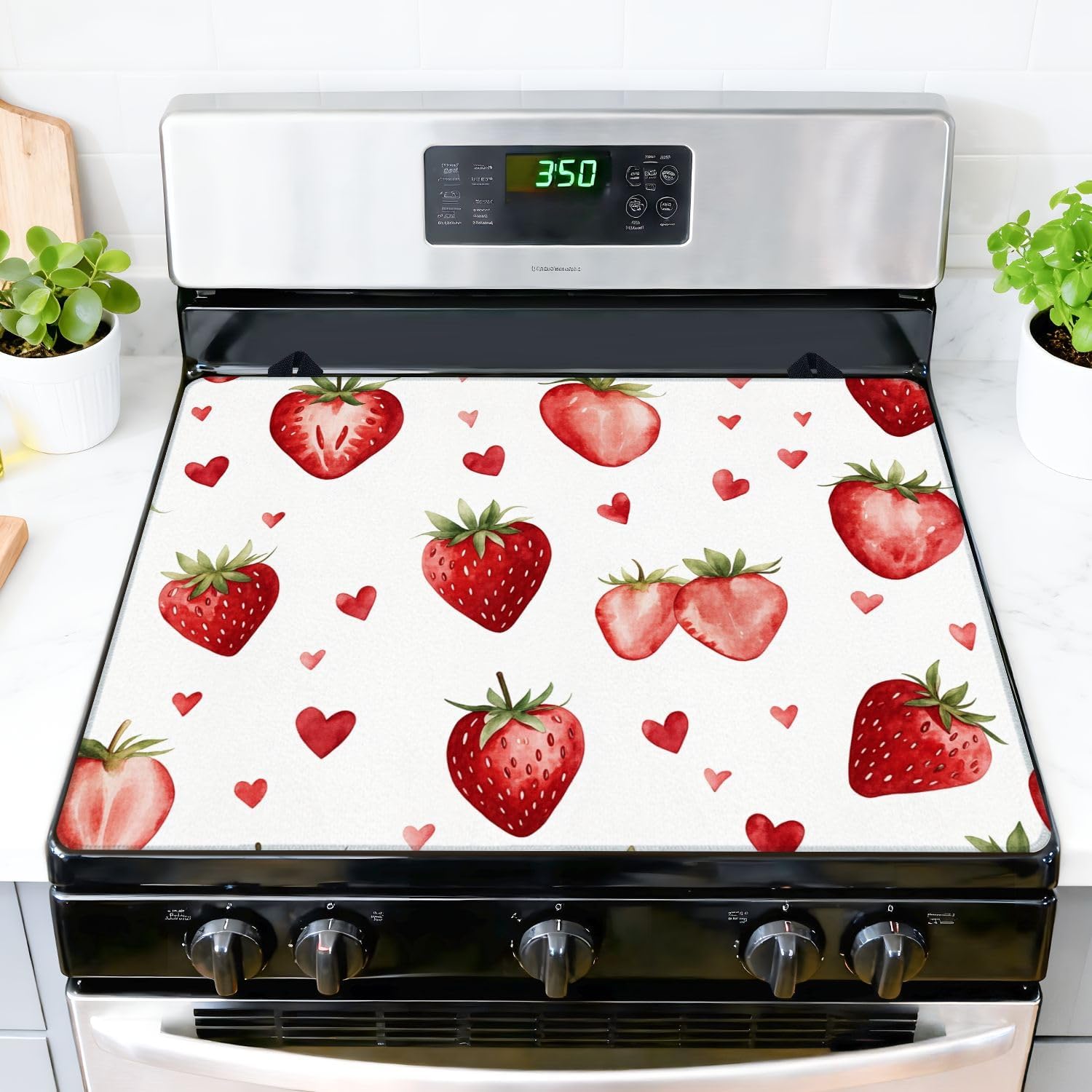 Stove Top Covers for Electric Stove Strawberry Glass Flat Top Induction Cooktop Heat Resistant Glass Cooktop Burner Covers Heat Resistant Protector Kitchen Decor Keep Stove Clean 28''x20''