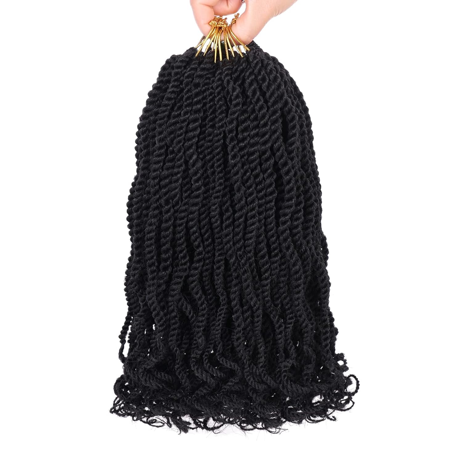 Leeven 12 Inch Wavy Senegalese Twist Crochet Hair 8 Packs Black Pre Looped Short Crochet Braids Pre Twisted Small Hanava Twist with Curly Ends Synthetic Braiding Hair for Women
