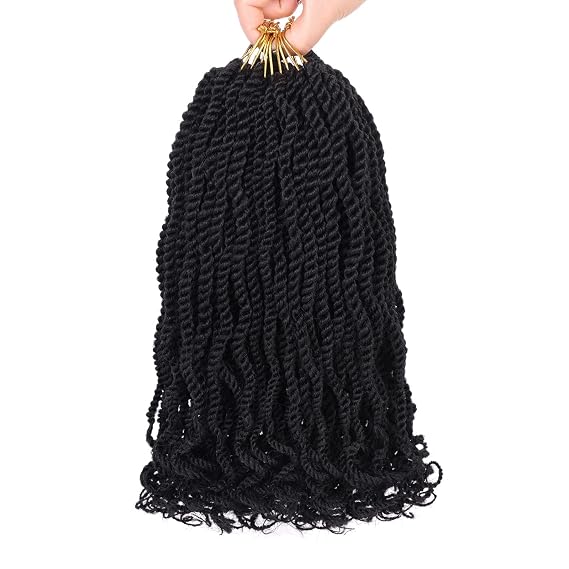 Leeven 12 Inch Wavy Senegalese Twist Crochet Hair 8 Packs Black Pre Looped Short Crochet Braids Pre Twisted Small Hanava Twist with Curly Ends Synthetic Braiding Hair for Women