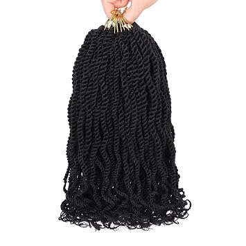 Leeven 12 Inch Wavy Senegalese Twist Crochet Hair 8 Packs Black Pre Looped Short Crochet Braids Pre Twisted Small Hanava Twist with Curly Ends Synthetic Braiding Hair for Women