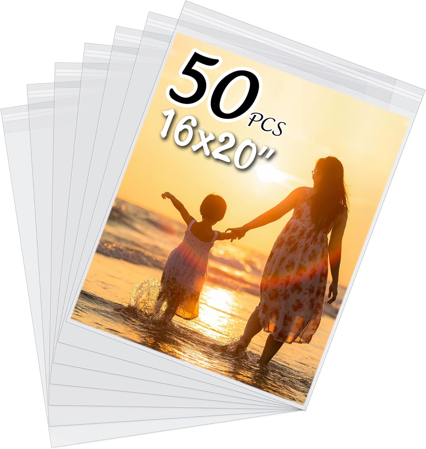 50 Pack Acid-Free Crystal Clear Sleeves Storage Bags for 16x20 Art Prints/Pictures/Photos/Framing Mat Mattes (Bag Size: 16 1/2"x20 1/2")