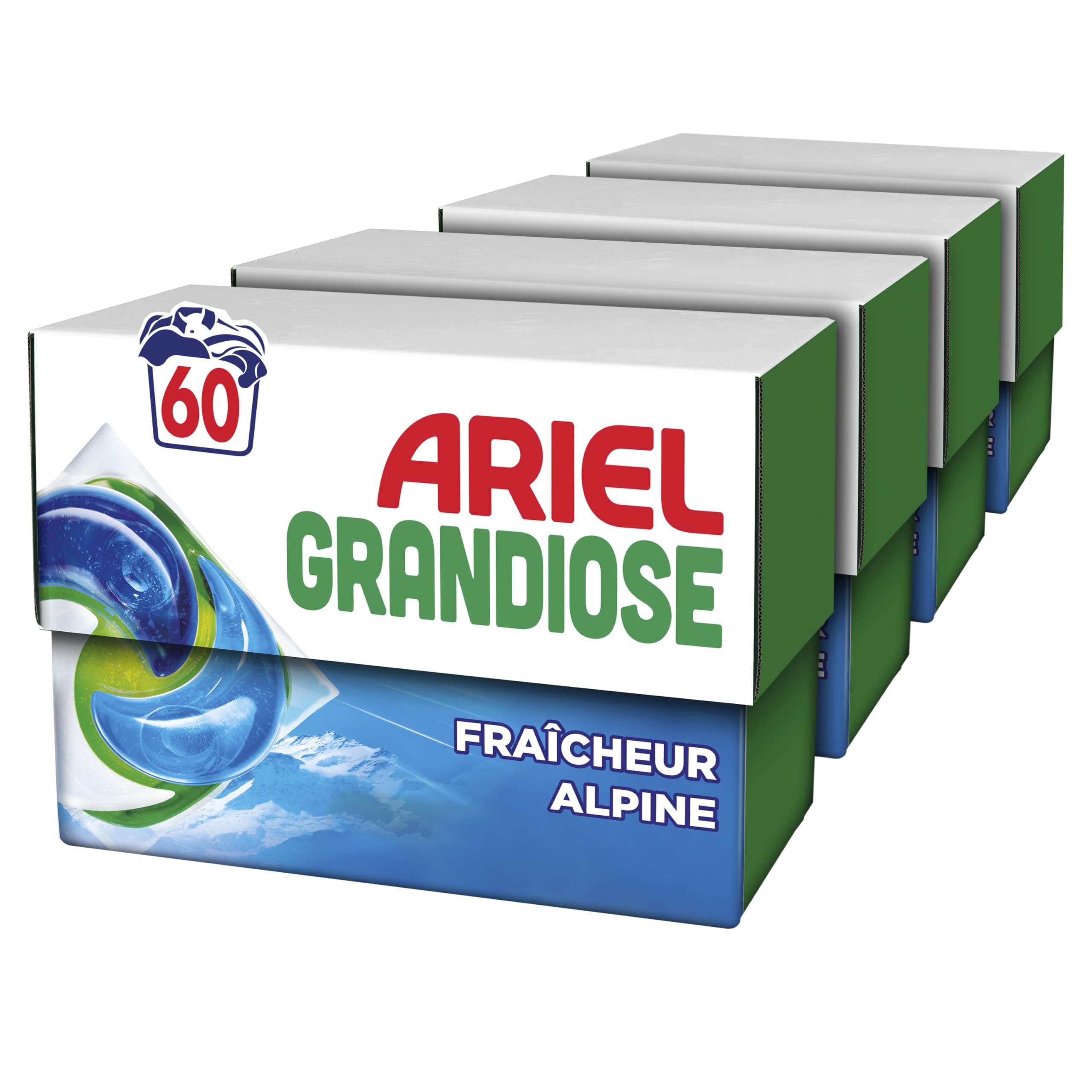 Ariel PODS Grandiose Lessive en capsule Fraîcheur Alpine x60 | 60 lavages (4x15). Idéal Pour Les Lessives Mixtes. Dissolution Rapide Même à Froid. Fabriqué en France