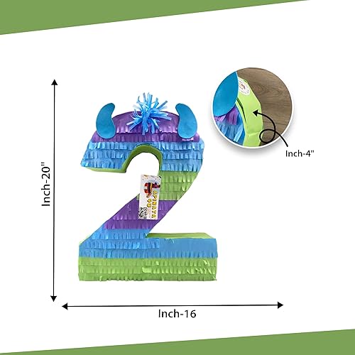 Miniatura 3 de APINATA4U - Piñata de monstruo número dos, suministros y decoraciones para fiestas de cumpleaños infantiles, temática de monstruos, piñata de fiesta