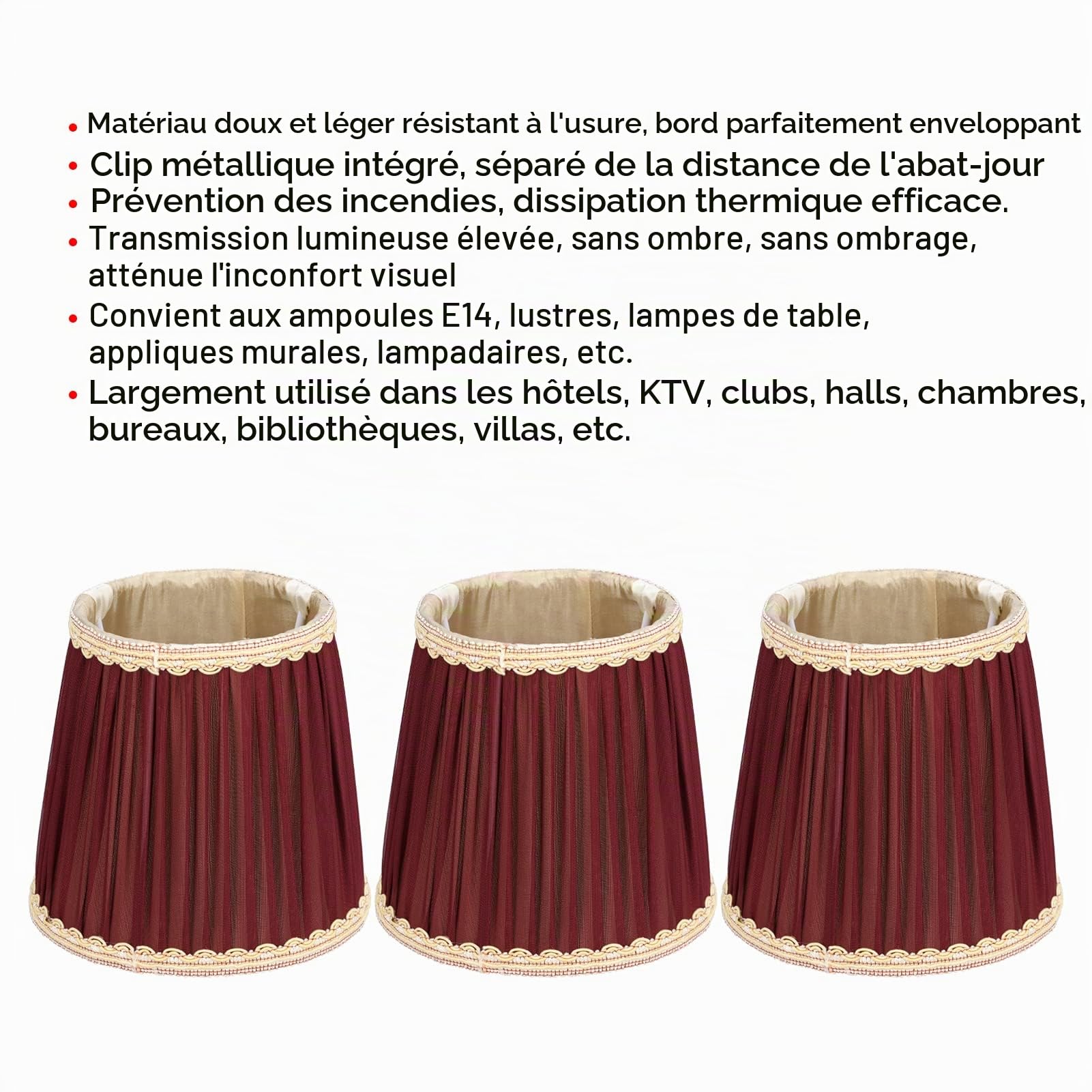 3 Pièces Lustre Abat-Jour, E14 Tissu Abat-Jours Applique Murale Abat-Jour Plissée Suspension Abat-Jours pour la Décoration de la Maison (#6)
