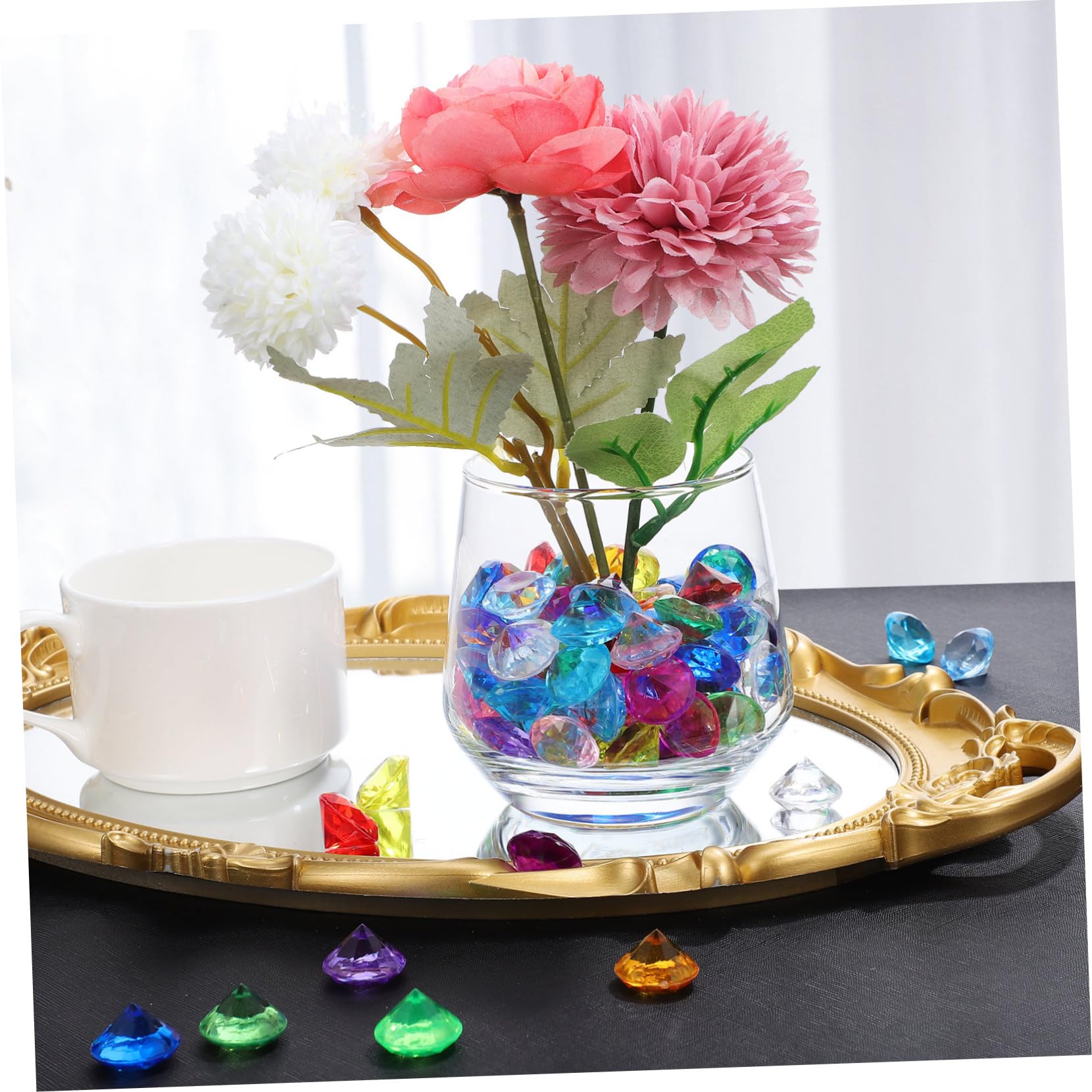 2 Set Acrilici Colorati Brillanti Gemme Decorative per Feste Matrimoni E DIY Simulati per Riempitivi Tavola E Vasi 100 Pezzi*2