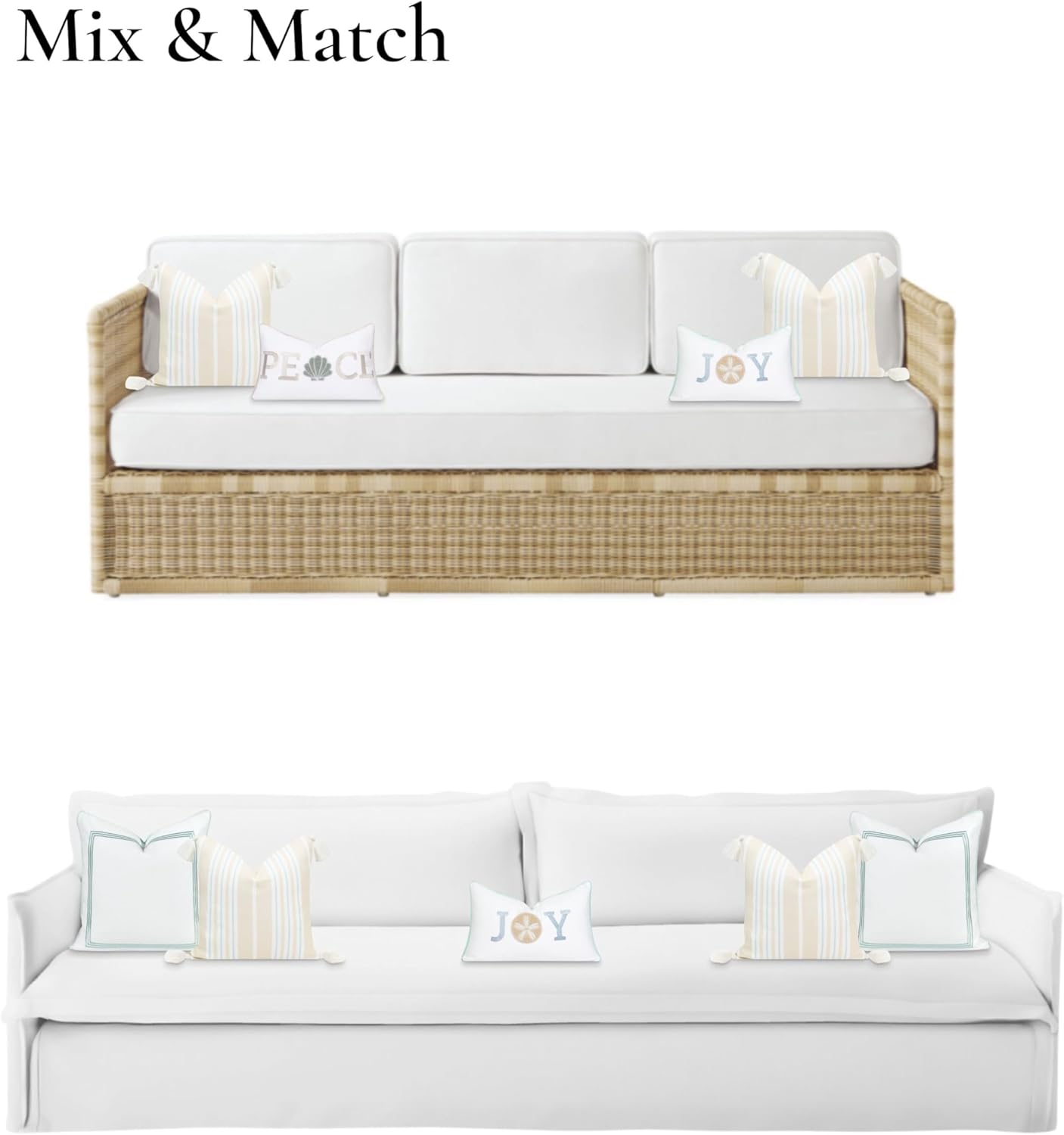 Hofdeco Premium Fall Coastal Patio Indoor Outdoor Pillow Cover Only, 18"x18" Water Repellent for Backyard, Couch, Muted Aqua Neutral Tan Stripe Tassel - Image 4