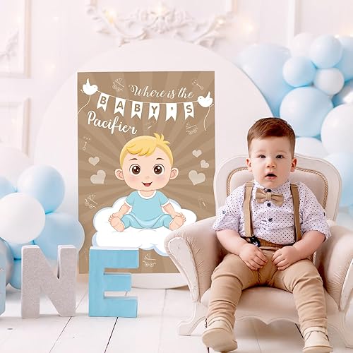 Vista 9 de Hxezoc Pin de juego para baby shower, con 72 calcomanías para chupete, póster grande de juegos de fiesta de bebé para niños, baby shower