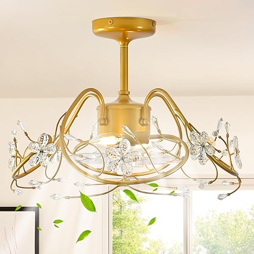 Miniatura 18 de Ganeed - Ventilador de techo estilo Boho de 20 pulgadas con luz, ventilador de techo enjaulado de ratán con luz y control remoto, motor reversible