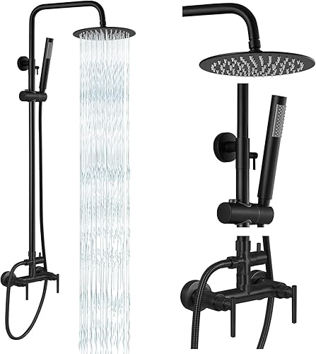 gotonovo Sistema combinado de accesorios de ducha de níquel cepillado para exteriores, mango de palanca de lluvia, montaje en pared de pulverización