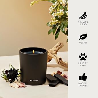 Apotheke Signature Scented Candles for Home, Charcoal - 10.5 oz - Soy Wax, Non Toxic, Large Jar - Luxury Black Candle Gifts for Women & Men - Cedarwood, Sandalwood, Oud, and Amber